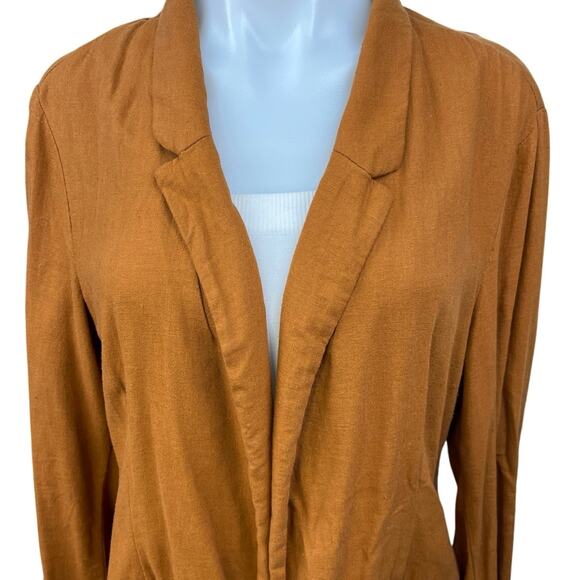 Old Navy Brown Linen Long Sleeve Collared Pocket Open Cardigan Coat Jacket Sz L - Picture 3 of 4